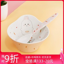 Bamboo fiber fruit bowl spoon set Environmental protection material drop resistant cartoon childrens bowl Cute baby bowl Baby student bowl