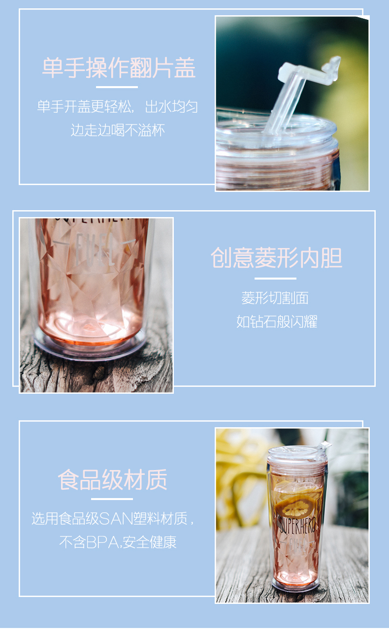 Cốc nữ bằng nhựa cầm tay cốc trà sữa người lớn với ống hút nước màu đỏ cốc nước dễ thương tay sippy cốc người lớn - Tách binh giu nhiet