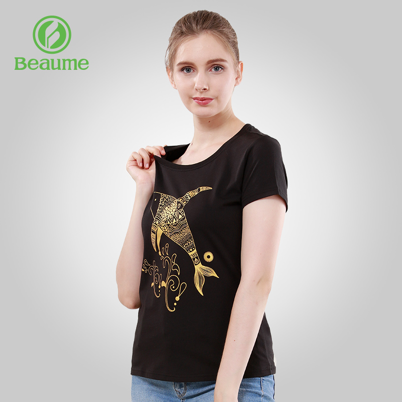 Beaume all-match casual T-shirt Beike Baomei outdoor printing short-sleeved T-shirt women's cotton breathable summer