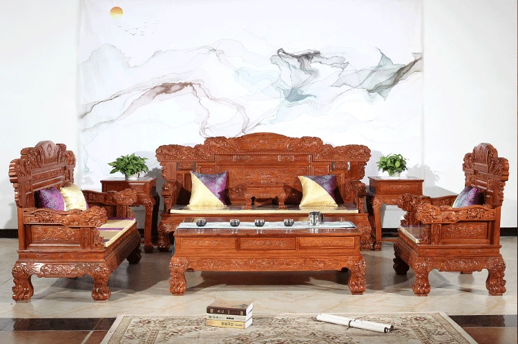 Gỗ gụ sofa Hedgehog rosewood phòng khách đồ gỗ vững chắc Phi lê unicorn sofa lớn 123 kết hợp mẫu giường đẹp