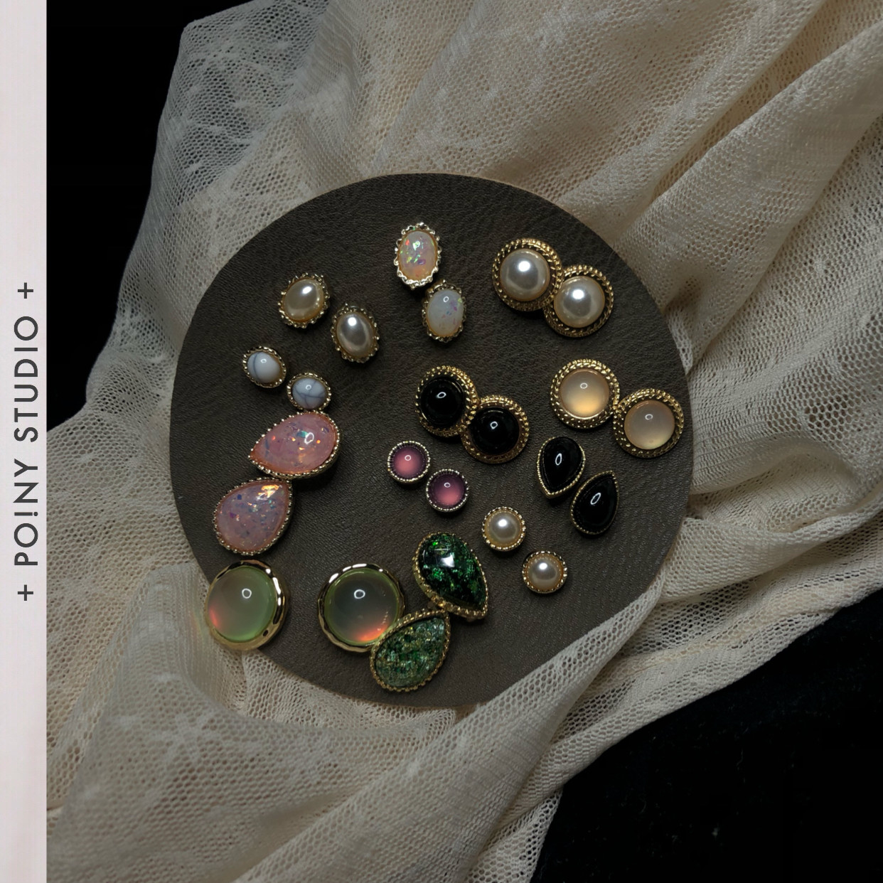 One week earrings Stud earrings set combination of multiple pieces of opal crystal wild gold foil pearl water drop resin ear clip female