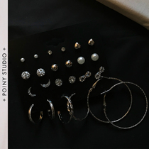 (PO NY)948 European and American earrings set combination big circle exaggerated Moon Diamond Love pearl stud earrings female