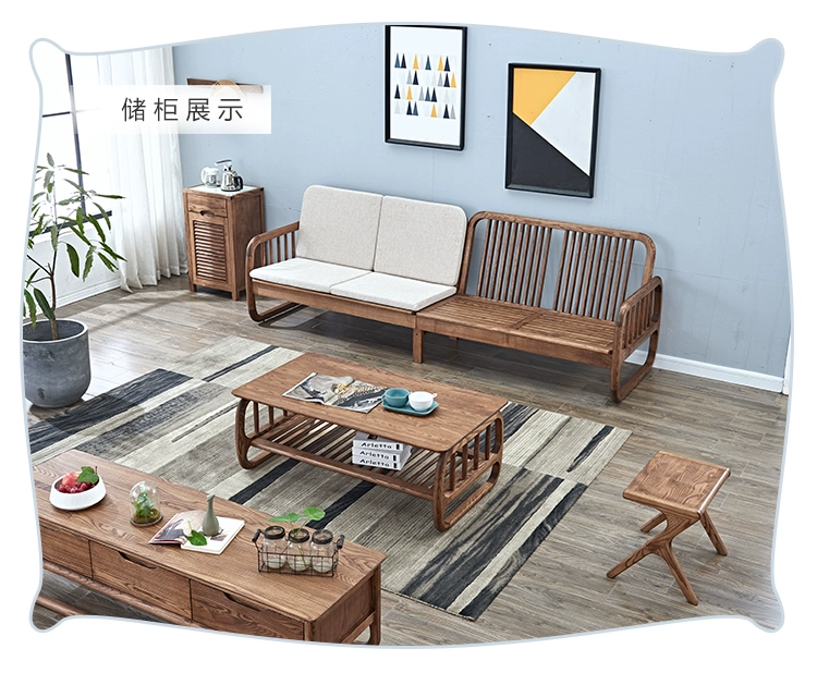Phong cách Bắc Âu gỗ rắn bốn người sofa mùa đông và mùa hè sử dụng kép hiện đại tối giản căn hộ nhỏ phòng khách gỗ tro - Ghế sô pha