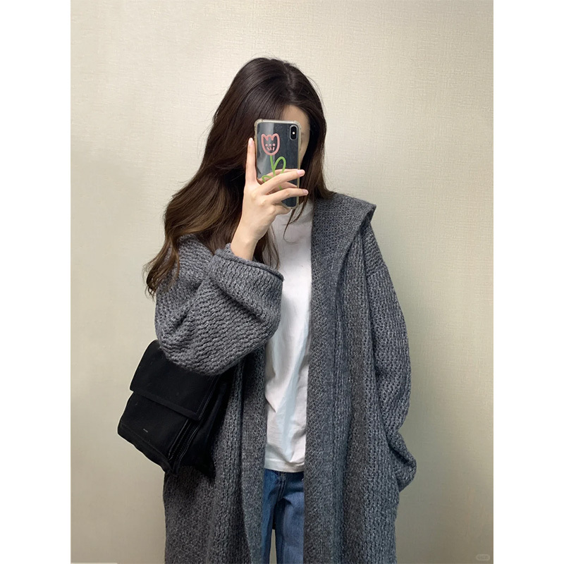 Heavyweight Alpaca Wool Yarn with Floral Pattern_ Wavy Brushed Texture, Soft and Warm, Lazy Rolled-Edge Hooded Oversized Cardigan Heavyweight Alpaca Wool Yarn with Floral Pattern_ Wavy Brushed Texture, Soft and Warm, Lazy Rolled-Edge Hooded Oversized Cardigan