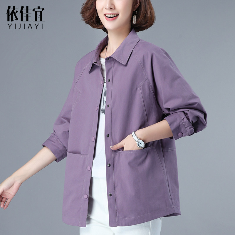 Thin women's shirt jacket vintage spring and autumn middle-aged mother's new shirt women's spring top polo shirt