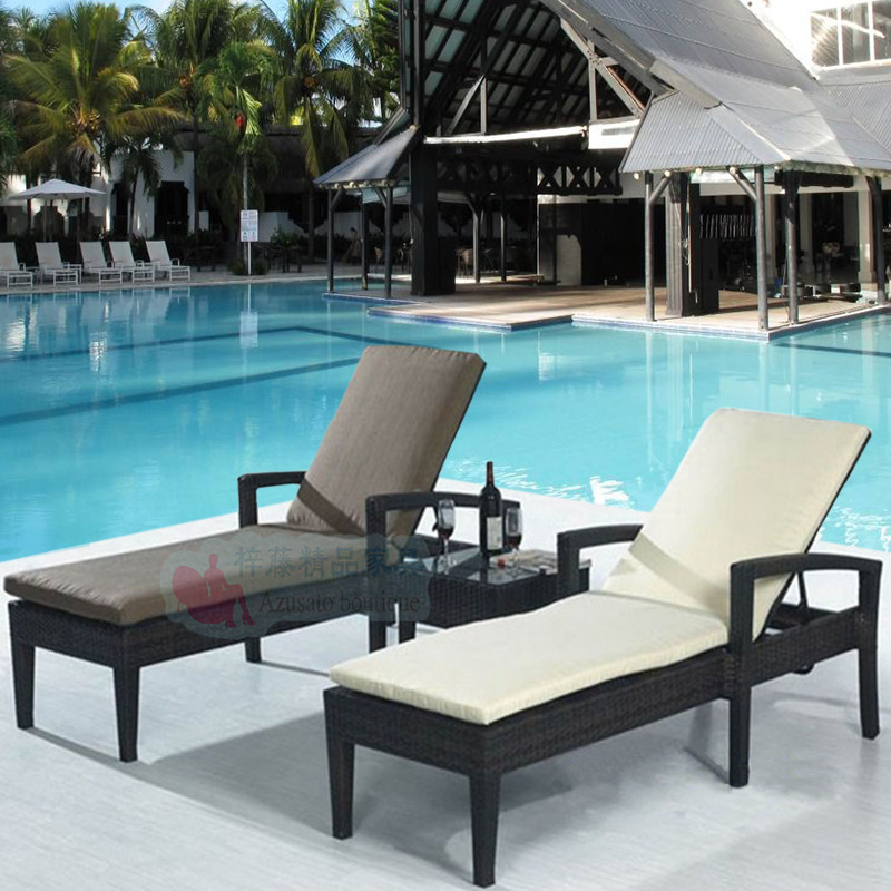 Outdoor Lying Bed Beach Swimming Pool Rattan Bed Reclining Bed Lounge Terrace Terrace Fold bed linen Balcony Imitation Vine Deck Chair