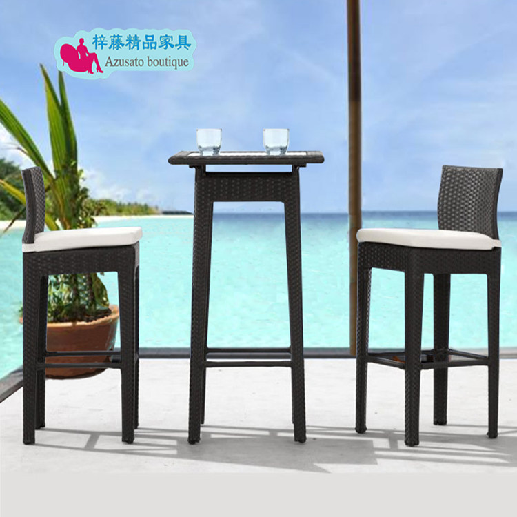Rattan Chair Three Sets Bar Clubhouse High Foot Bar Chair Balcony Patio Table And Chairs Combined Outdoor Cafe Table And Chairs