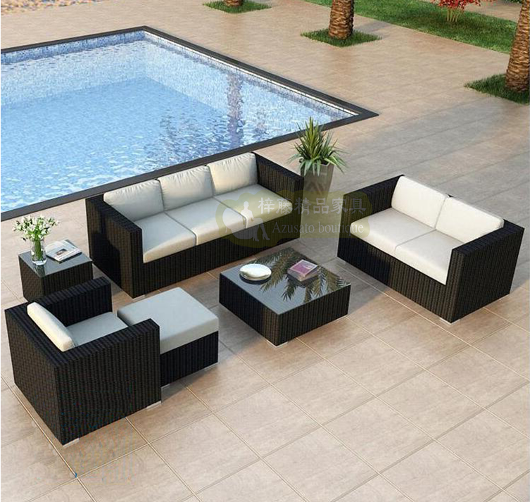 Outdoor imitation rattan sofa hotel club leisure sofa coffee table combination hotel engineering balcony courtyard rattan sofa