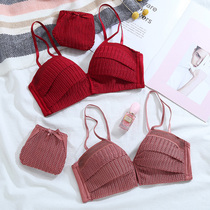 Underwear women without steel ring lace sexy gathering on collection of auxiliary milk anti-sagging student high school girl bra set