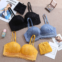 Underwear women without steel ring lace sexy gathering on small chest student girl receiving back milk anti-sagging bra set