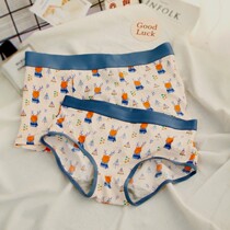 Ice silk couple underwear spring and summer thin cartoon cute sexy cute printed male four corners female triangle underwear set