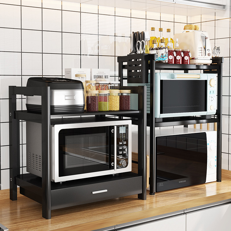 Kitchen microwave shelf oven shelf home countertop tabletop rice cooker storage double drawer type black