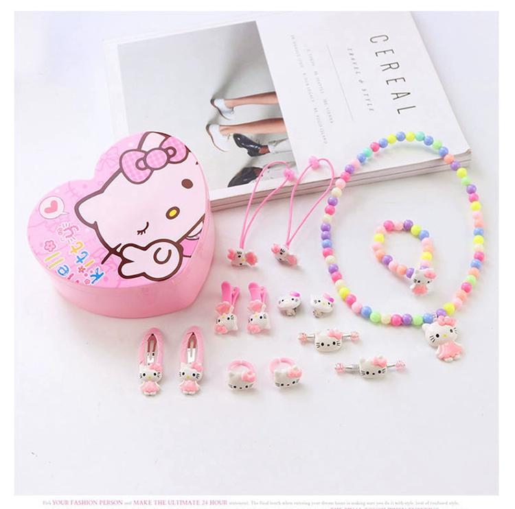 Mũ trẻ em bé gái kẹp tóc hello kitty công chúa vòng cổ vòng tay nhẫn công chúa dễ thương bộ trang sức - Nhẫn