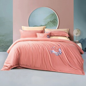 富安娜家纺磨毛四件套全棉纯棉保暖被套床单秋冬季加厚床上用品