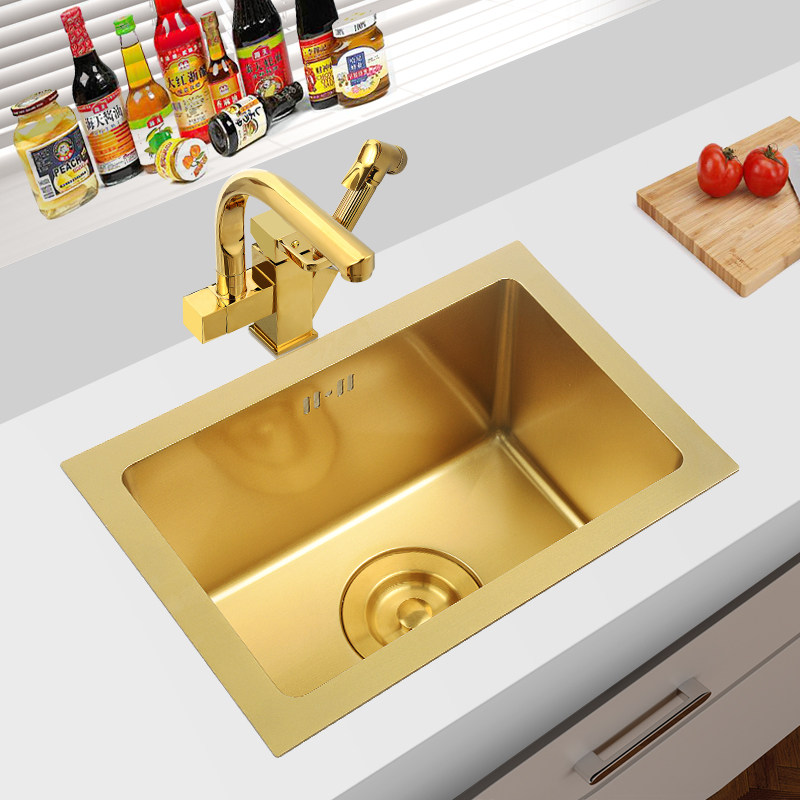 Golden Middle Island Bar Counter Mini Sink 304 Stainless Steel Wash Basin Single Sink Floor Basin Kitchen embedded trumpet