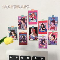 INS Korea Original Juku Teenage Girl Dark Black Teenage Girl Illustrations Card Retro Showa Wind Hand Machine Hand ledger This wall decoration