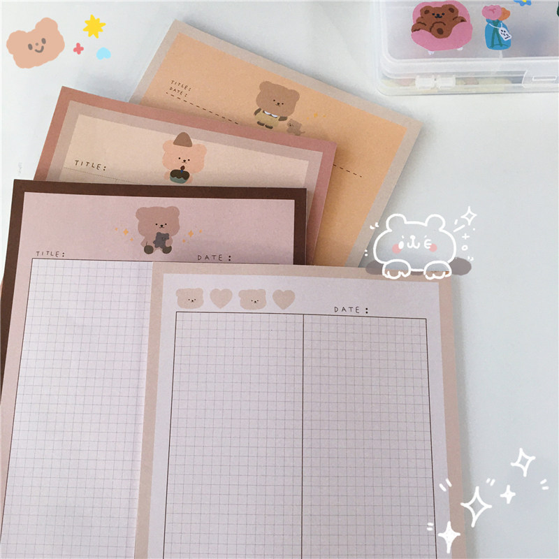Korean teas wind cute cartoon grid Mengmeng small bear student female B5 convenience post-study note plan book