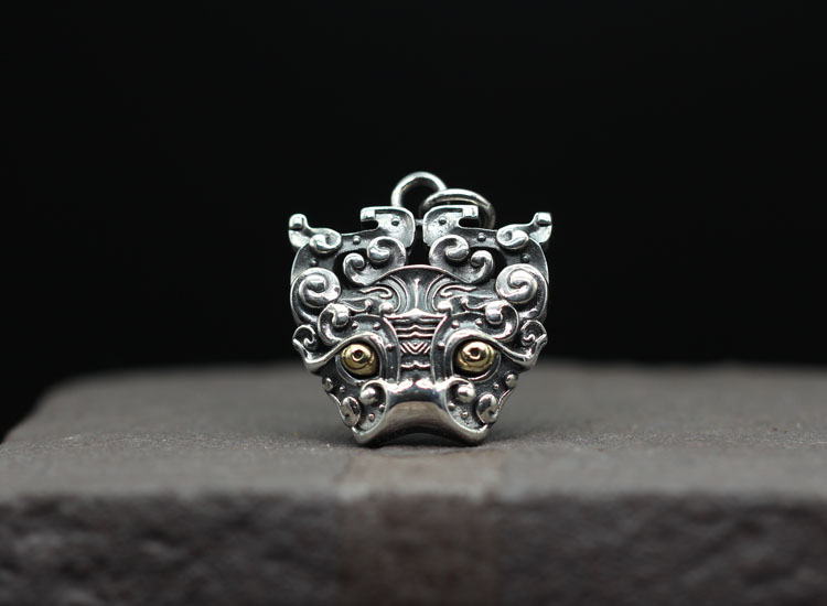 Sterling Silver Retro Taotie God beast Pendant Domineering Men/'s Gift 12.5 g