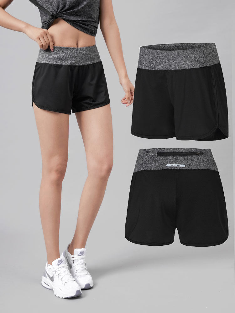 Sports shorts Women's summer quick-drying thin section loose large size fitness running training high waist yoga zipper pocket hot pants