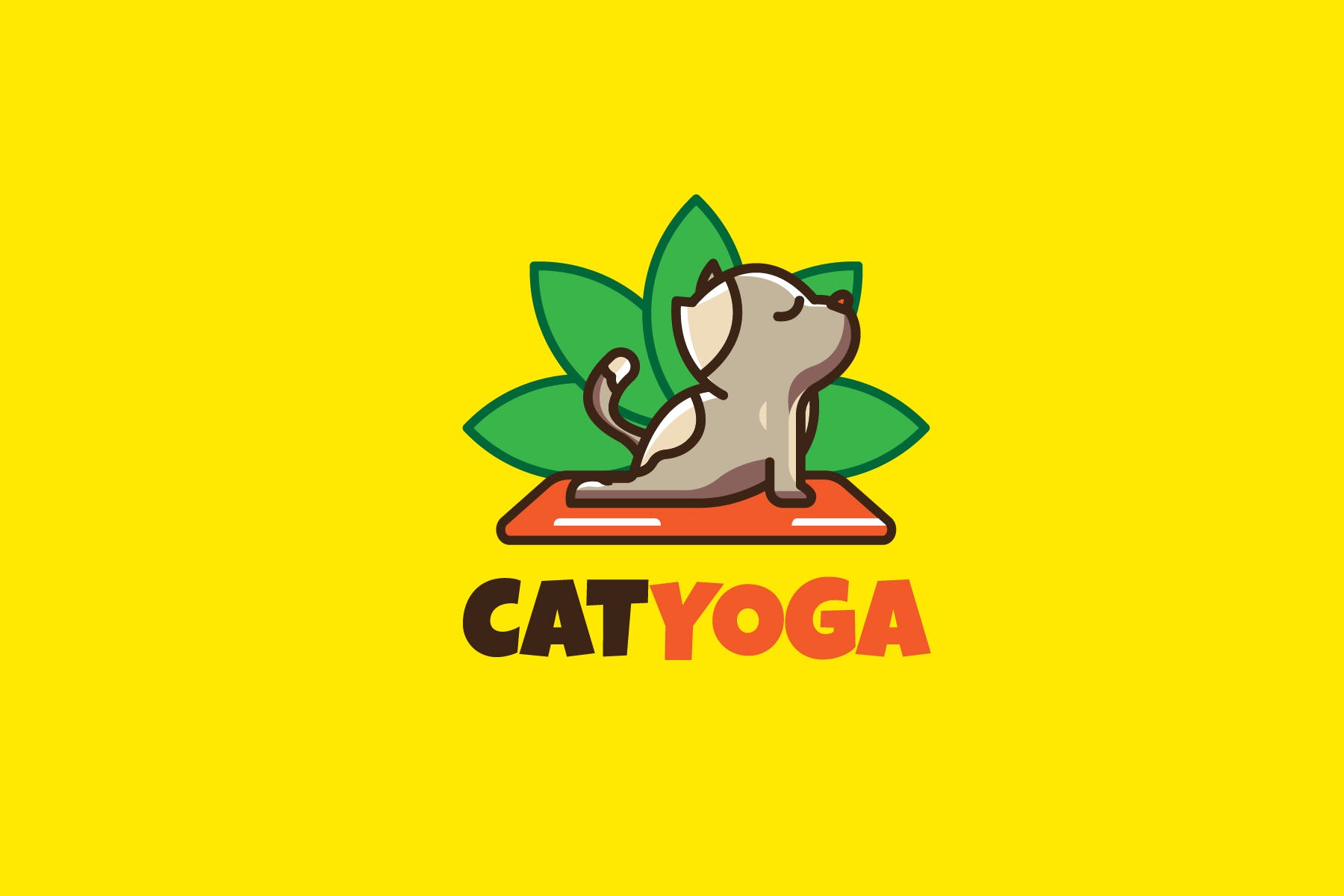 瑜伽猫咪卡通形象瑜伽品牌Logo设计模板 CAT YOGA – Mascot & Esport Logo