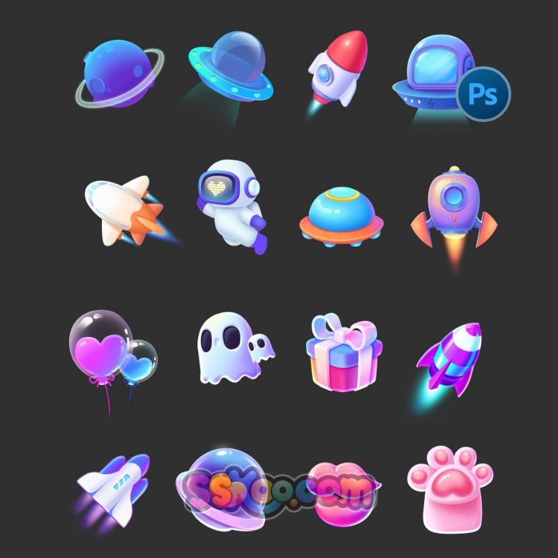 太空火箭宇航员3D立体元素ICON图标设计PSD素材