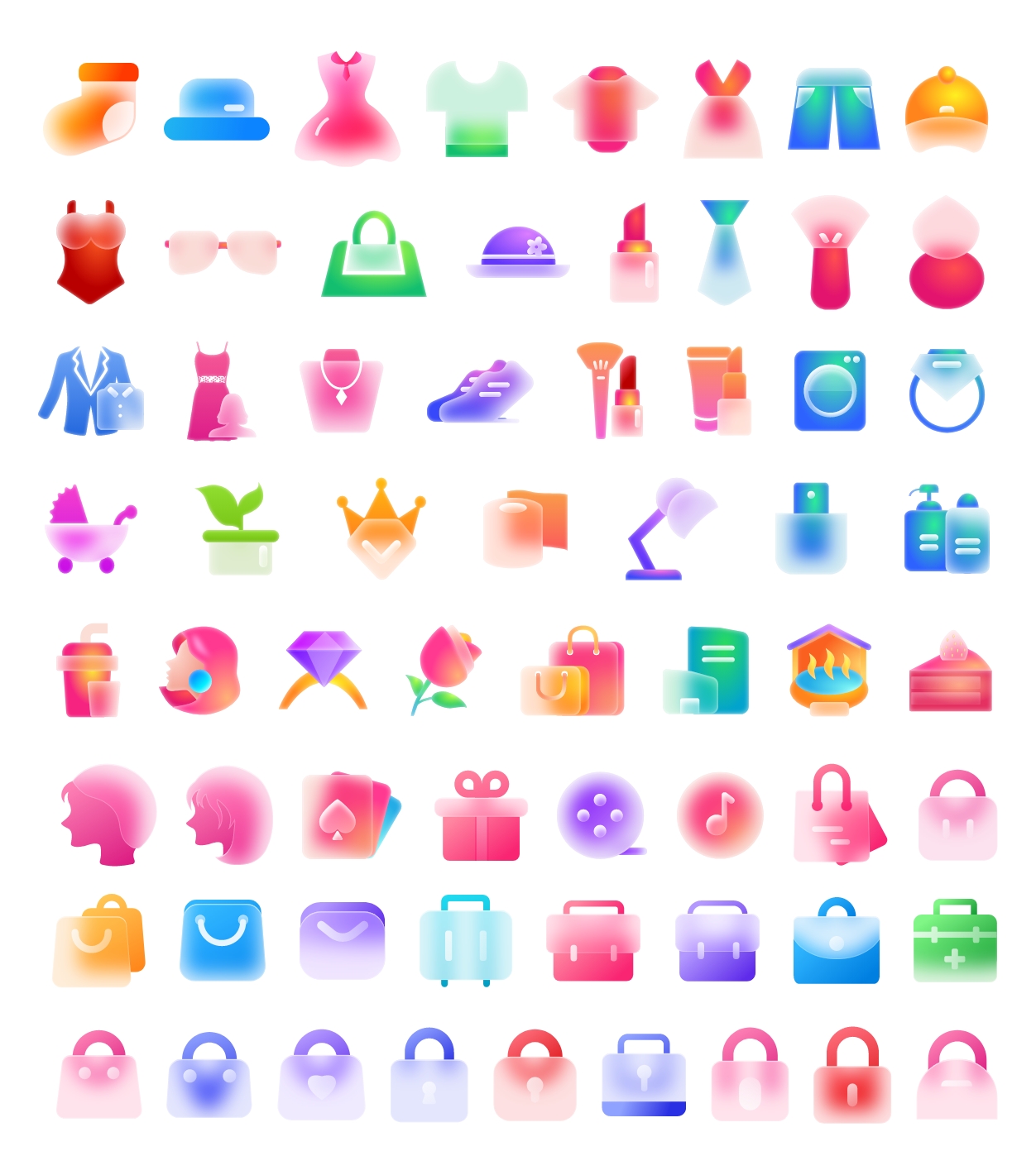 APP金刚区毛玻璃磨砂玻璃透明美妆美容UI图标ICON设计xd/sketch/ai素材插图1