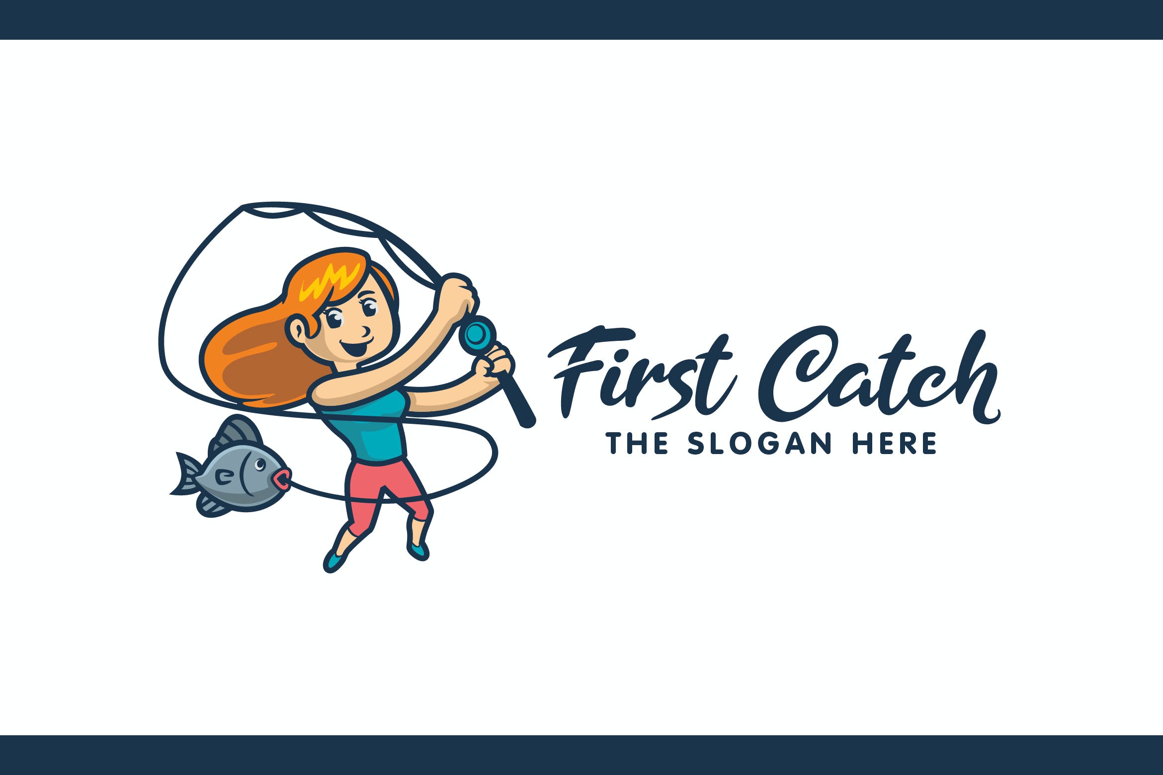 卡通设计风格钓鱼主题Logo设计模板 Cartoon Fishing Mascot Logo