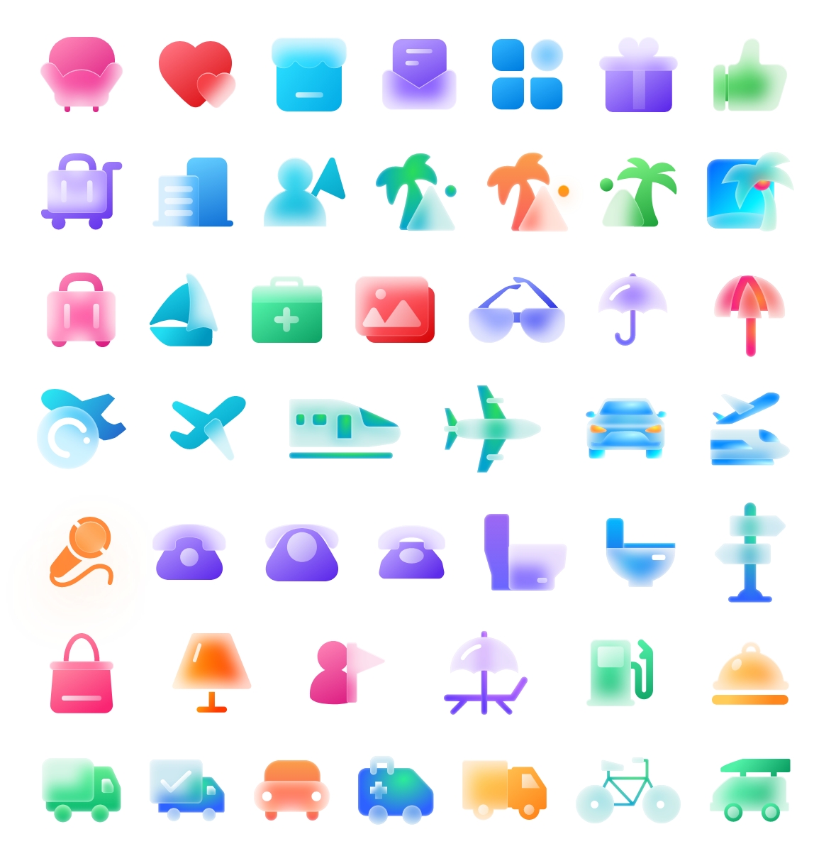 APP金刚区旅游类毛玻璃磨砂玻璃透明UI图标ICON设计xd/sketch/ai素材插图1