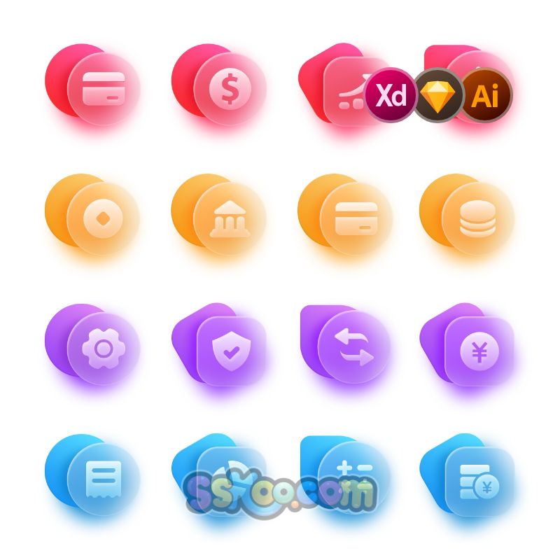 APP金刚区毛玻璃磨砂玻璃透明UI金融图标ICON设计xd/sketch/ai素材