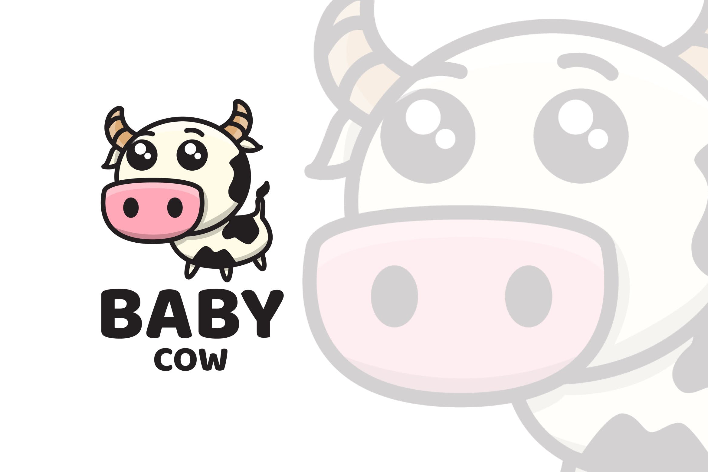 可爱标志设计系列-奶牛宝宝卡通动物形象Logo设计模板 Baby Cow Cute Logo Template