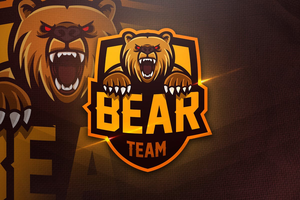 野熊游戏竞技俱乐部战队Logo设计模板 Bear Team – Mascot & Esport Logo