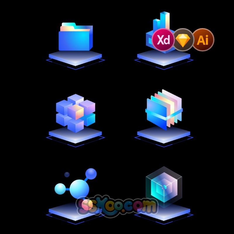 科技质感创意酷炫3D微立体可视化UI图标ICON设计xd/sketch/ai素材