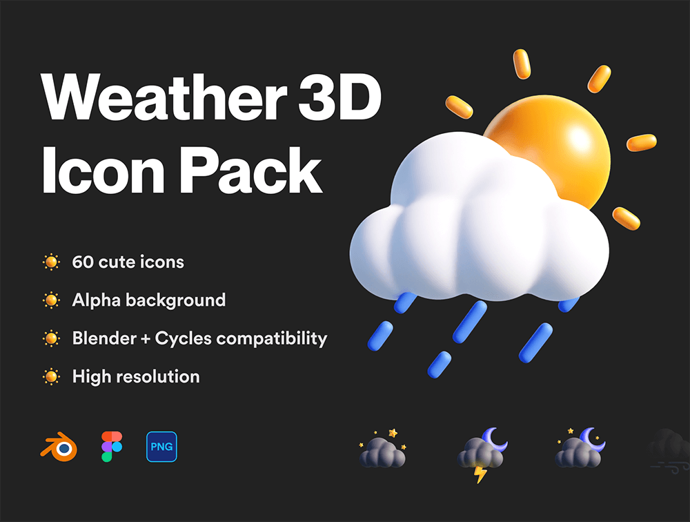 3D立体天气图标ICON时尚可爱的天气PNG免扣图标