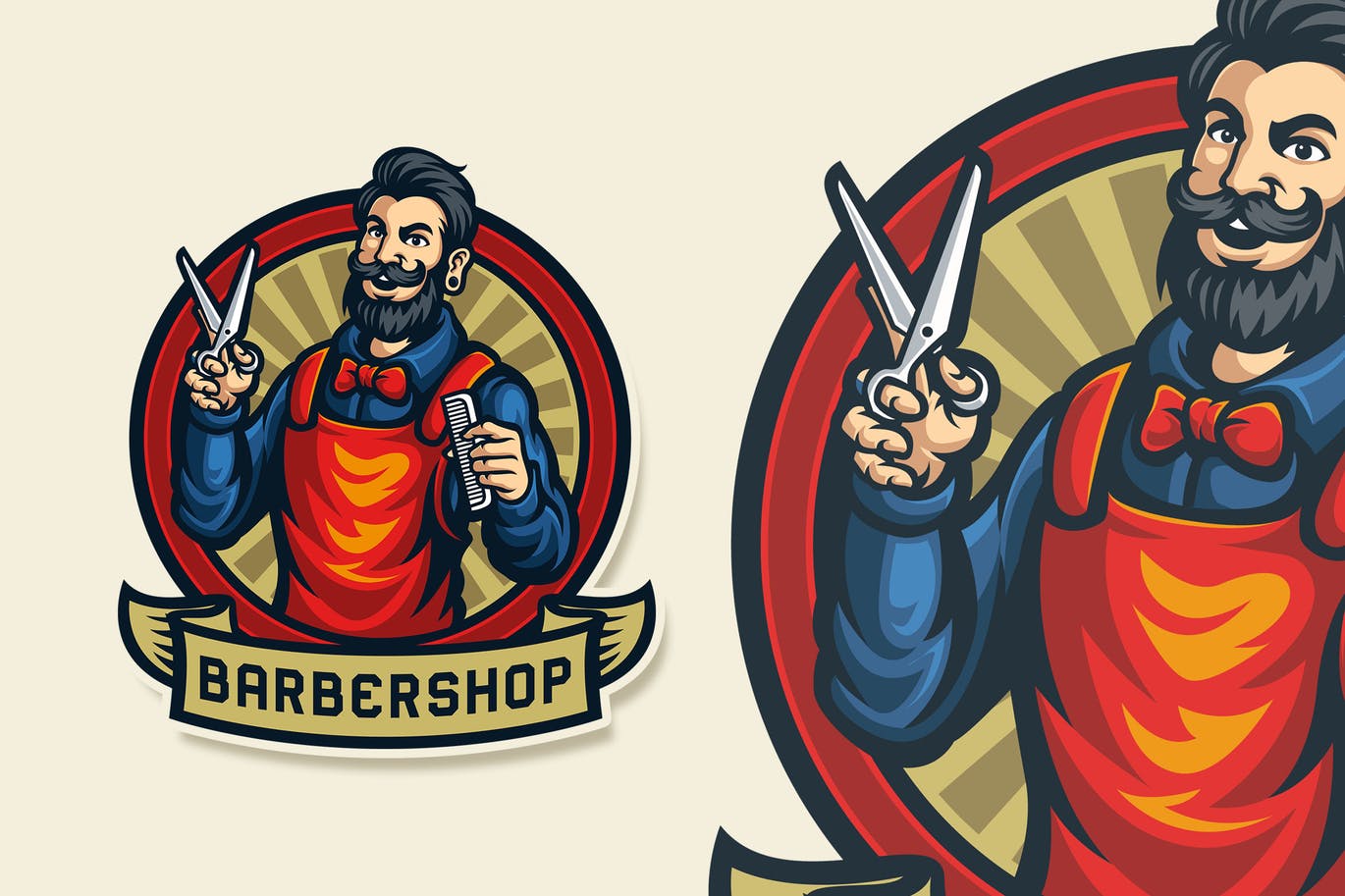 复古设计风格美发沙龙店招Logo设计模板 Barbershop Vintage Logo Template