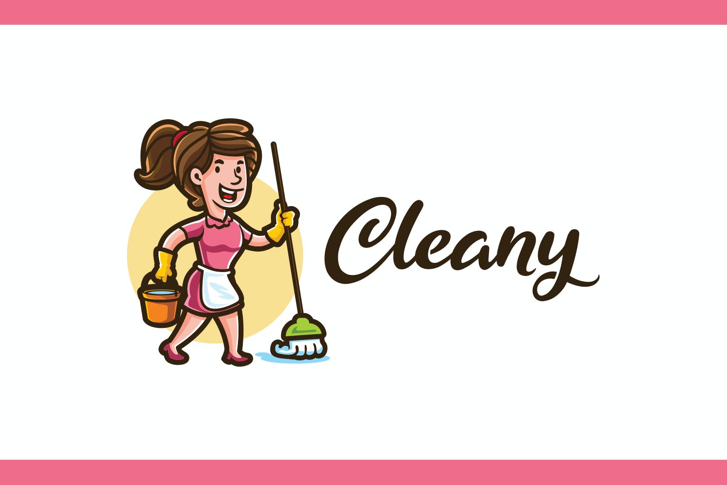 清洁保洁女佣服务卡通人物Logo设计模板v1 Cleany – Maid Service and Housekeeping Logo