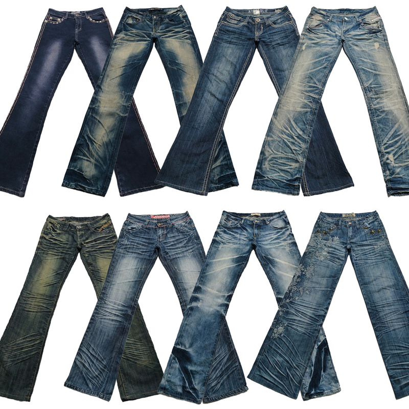 Vintage Export Shibuya Y2K Y2K-Era Subculture Hot Girl Low-Waisted Wide-Leg Embroidered Flared Denim Pants Vintage Export Shibuya Y2K Y2K-Era Subculture Hot Girl Low-Waisted Wide-Leg Embroidered Flared Denim Pants