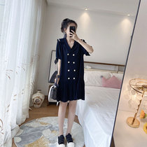 College Wind suit Liandress Summer thin paragraph 100 Pleats Fat Mm Loose big code Conspiculy Sweet Spicy Dress Slightly Fatter woman