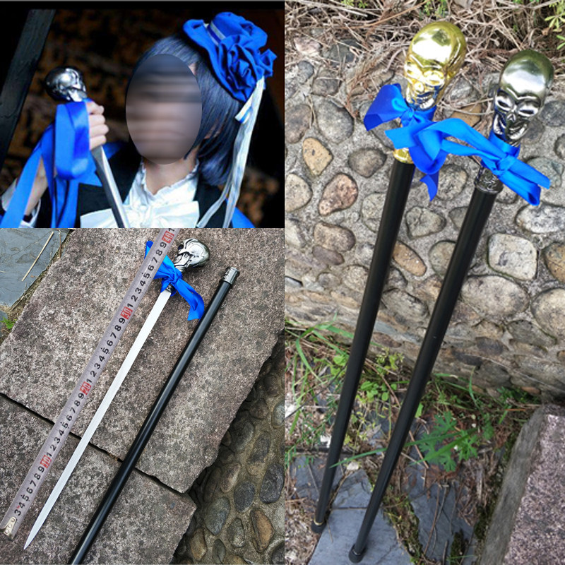 Cartoon COS props Stainless Steel Cane Sword Black Deacon skull Skull Skull's Stick Sword upgraded version not open