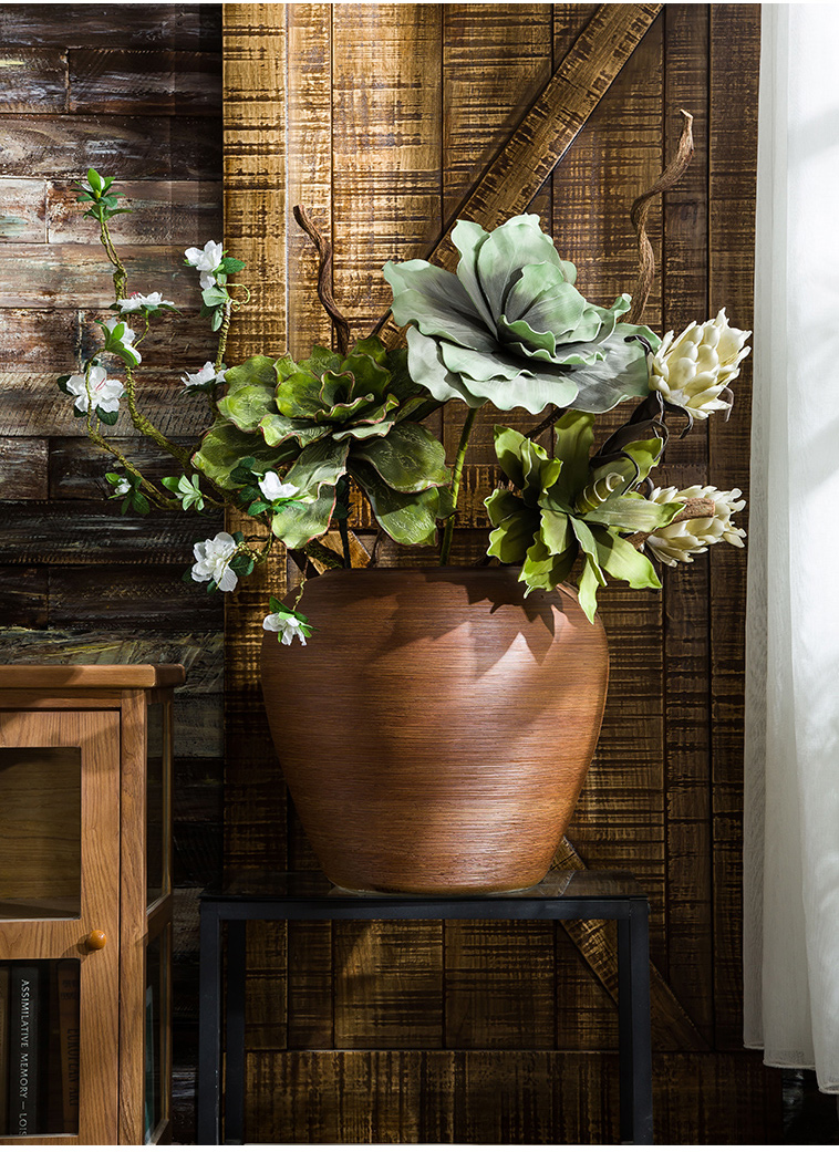 Jingdezhen ceramic floor large vases, flower arrangement sitting room dry flower is placed Chinese style restoring ancient ways is checking pottery flowerpot