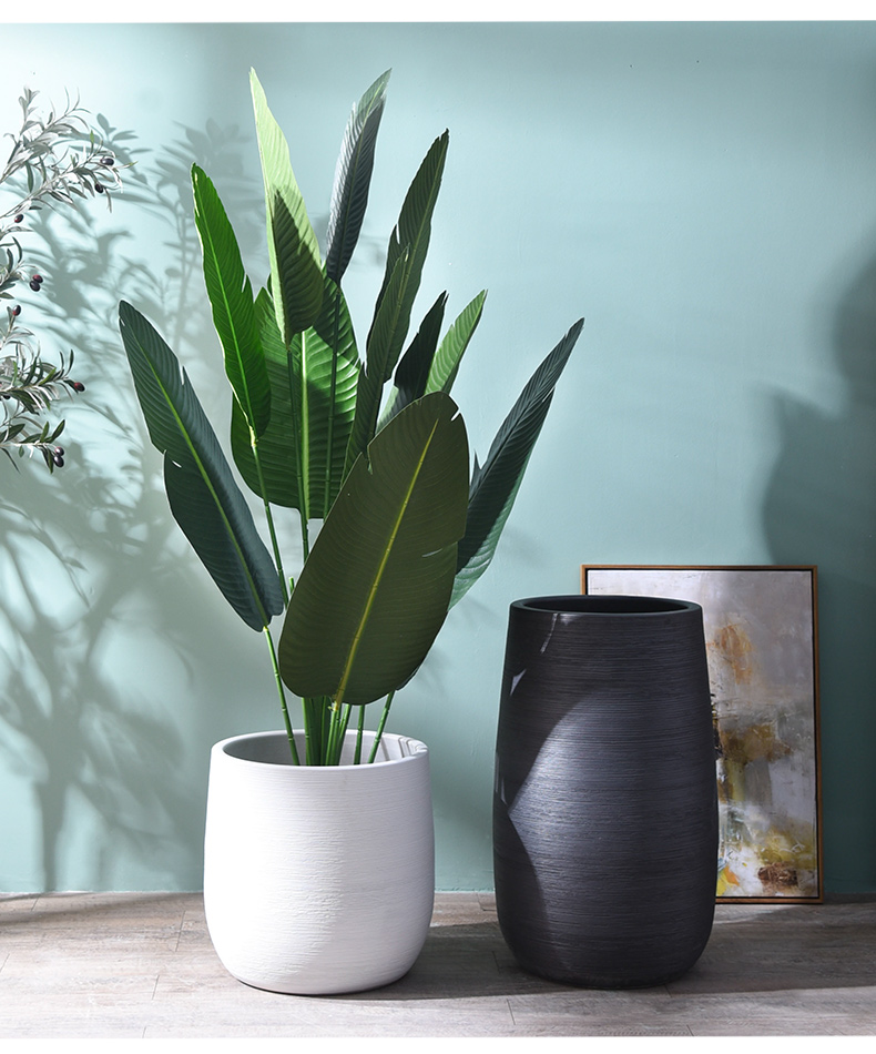 Nordic flowerpot I and contracted vase black ceramic green plant hydroponic POTS of large diameter cylinder indoor plant decoration