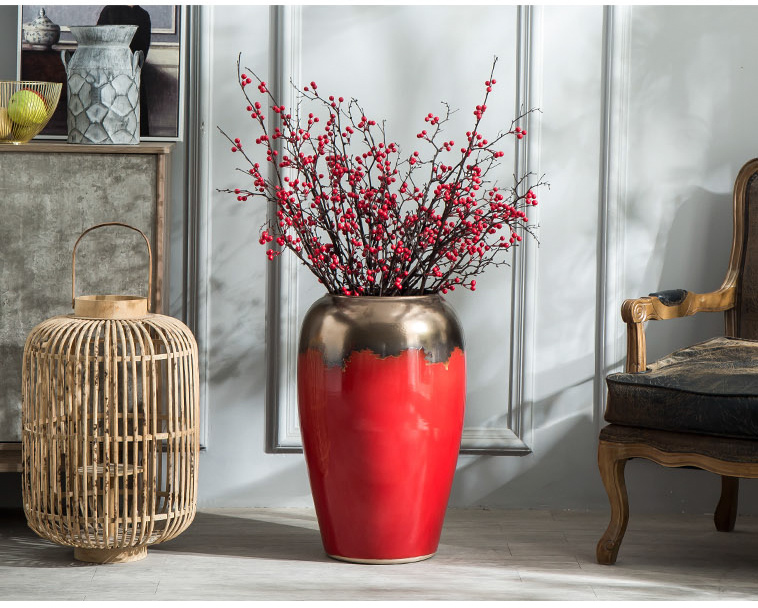 Jingdezhen ceramic big vase decoration to the hotel villa furnishing articles sitting room be born heavy large red flower implement porch