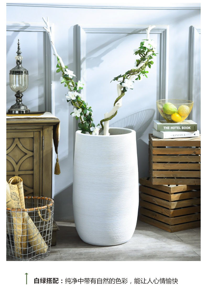 Nordic I and contracted large diameter white ceramic flower pot hotel garden green plant big sitting room ground flower arrangement vase