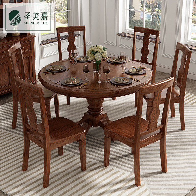 American large round table ash wood round dining table country dining room furniture jumping table dining table 6-8-10 people dining table