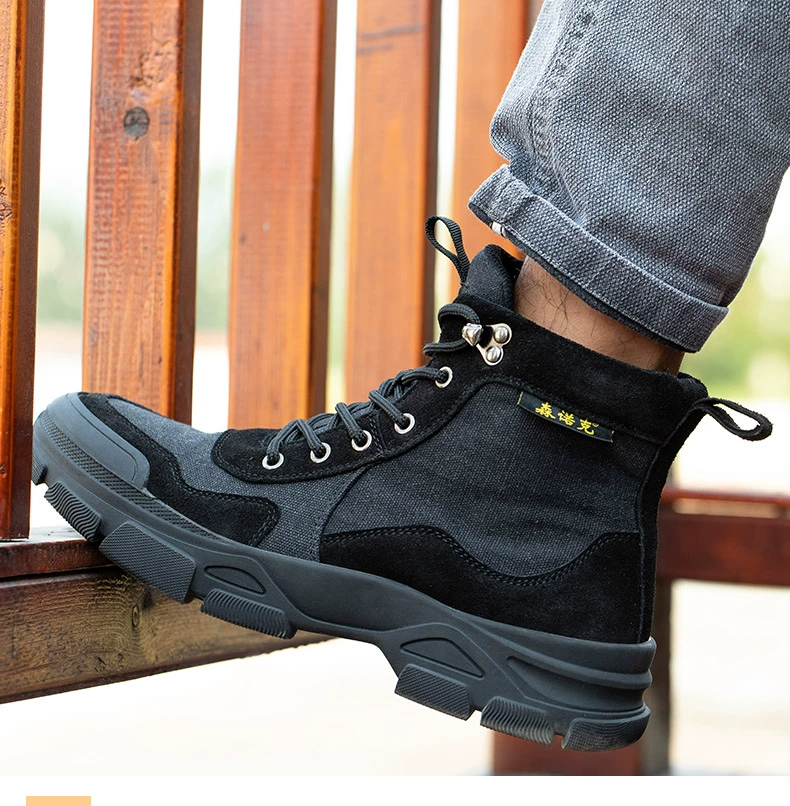 Labor protection shoes for men and women, three-proof high-top work anti-smash and anti-puncture steel toe all-season soft sole electricians plus velvet in winter