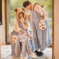 2021 New lovers sleeping robes womens spring autumn winter thickened warm flange suede cute cartoon pyjamas home clothes