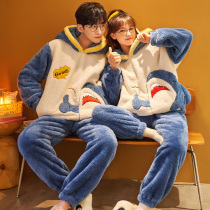 Autumn and winter coral velvet couple pajamas female thick cute cartoon Korean flannel men home clothing winter suit