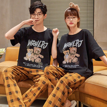 Couple Sleepwear Spring Summer Season Pure Cotton Thin Lady Short Sleeve Long Pants Black Can Go Out Casual Home For Mens Summer