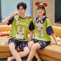 Couple Sleepwear Women Summer Pure Cotton Short Sleeves Cute Cartoon Summer Mens Home Clothing Full Cotton Thin two sets