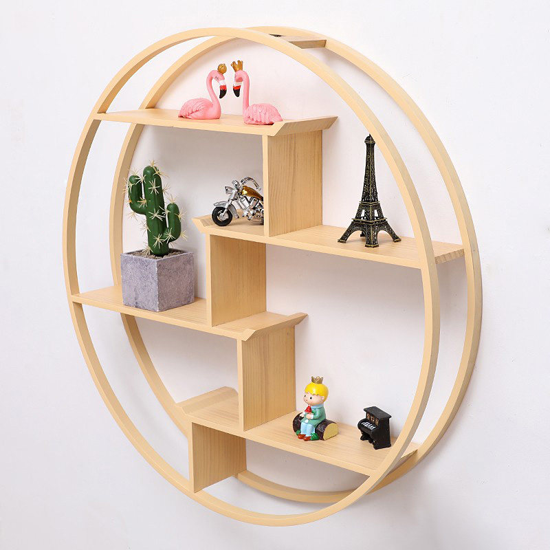 Nordic solid wood round wall wall hanging shelf study tea room living room wall decoration corridor entrance display stand