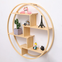Round wall wall-mounted storage rack study tea room living room wall solid wood decorative rack corridor entrance display rack